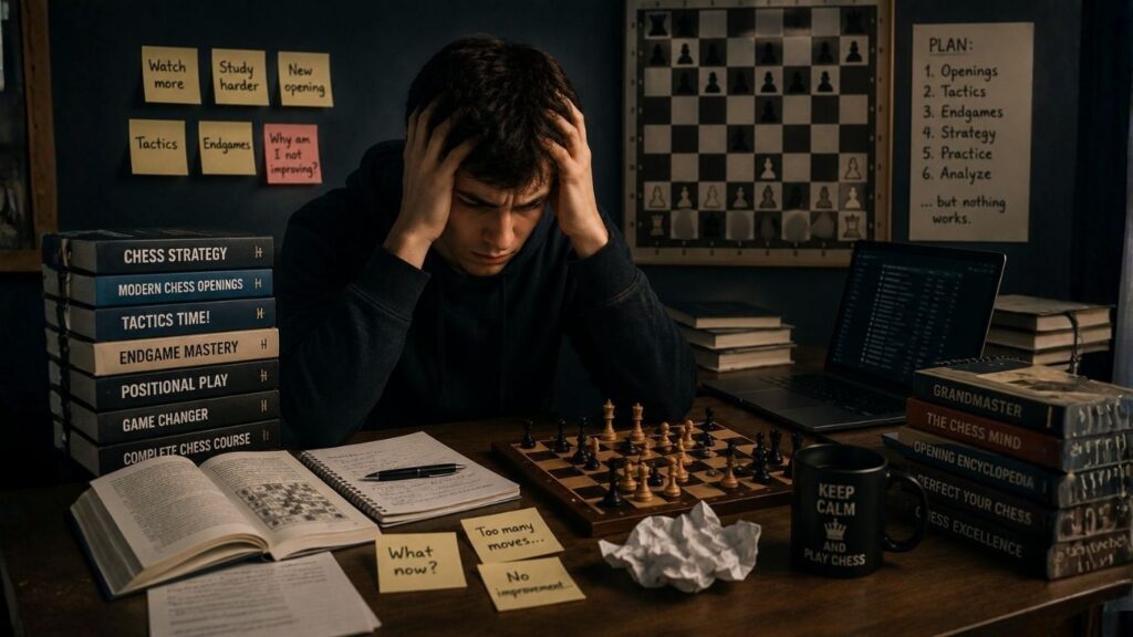 why most beginners struggle to improve at chess through unstructured practice and common mistakes
