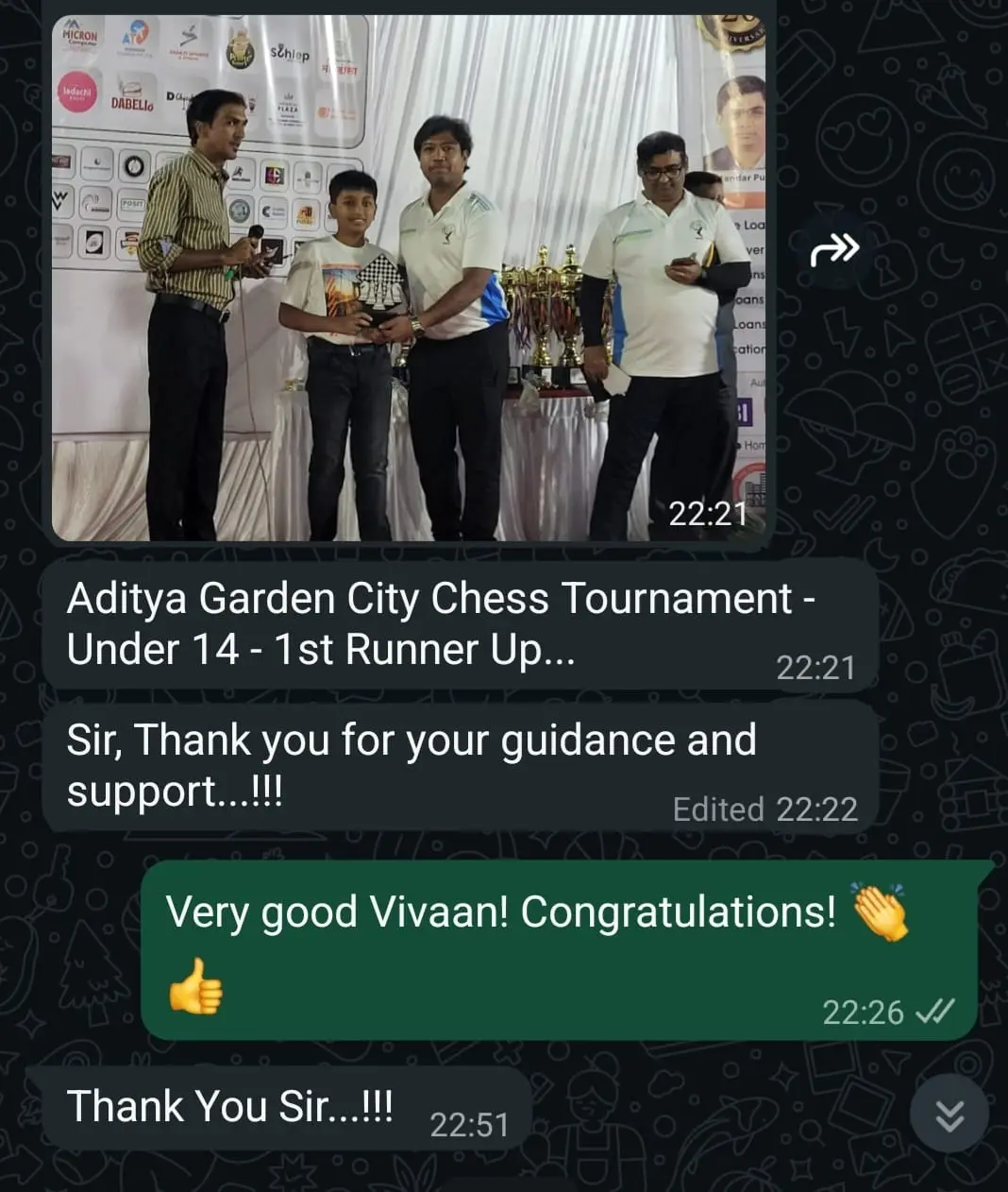 Student improvement feedback after personalised online chess coaching