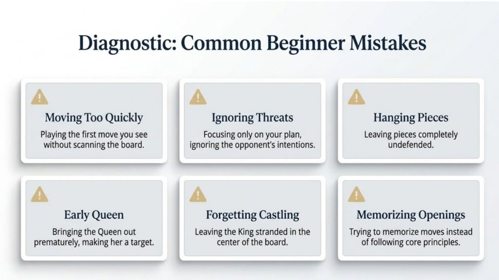 Common mistakes beginner chess players should avoid.