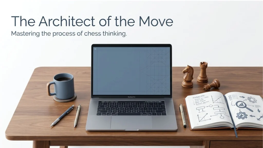 Conceptual illustration representing the structured architecture behind strong chess decision making.