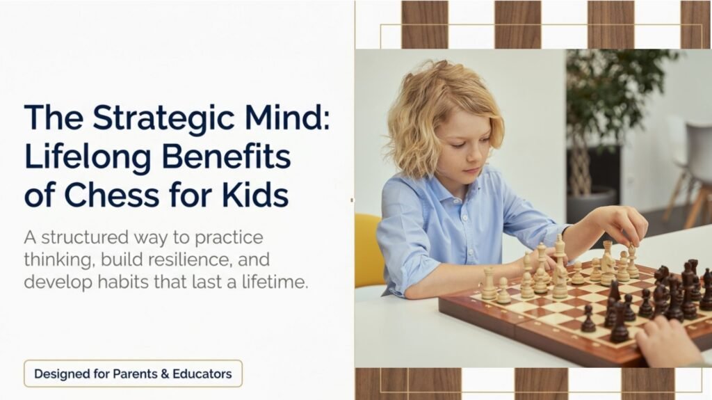 Child concentrating while playing chess during a structured lesson