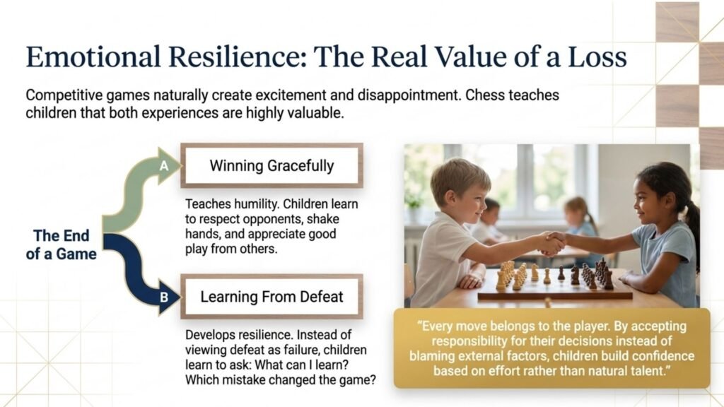 Children learning sportsmanship and resilience through chess