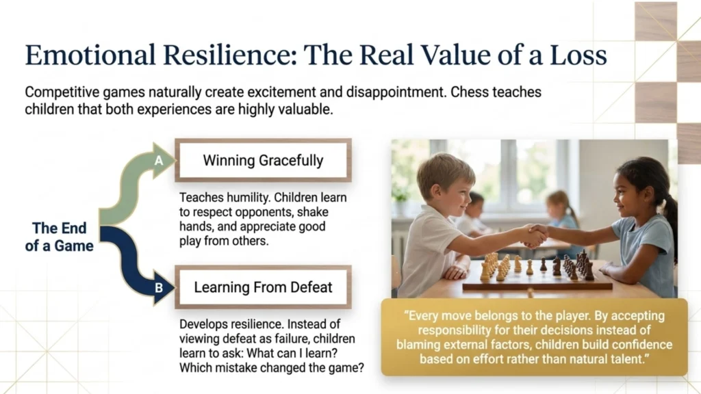 Children learning sportsmanship and resilience through chess