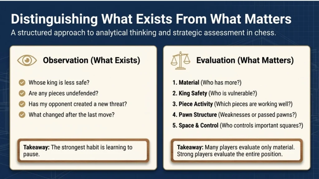 Comparison between observation and evaluation during the chess thinking process.