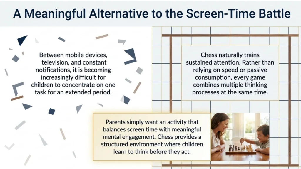 Chess provides children with a meaningful alternative to excessive screen time