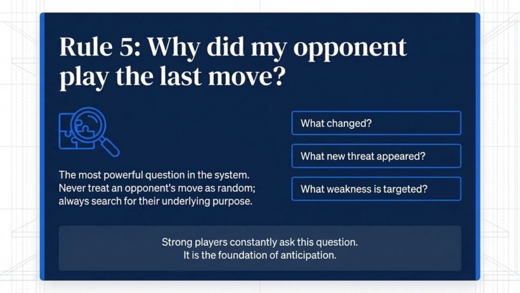 Rule 5 teaches students to understand the purpose behind the opponent's previous move.
