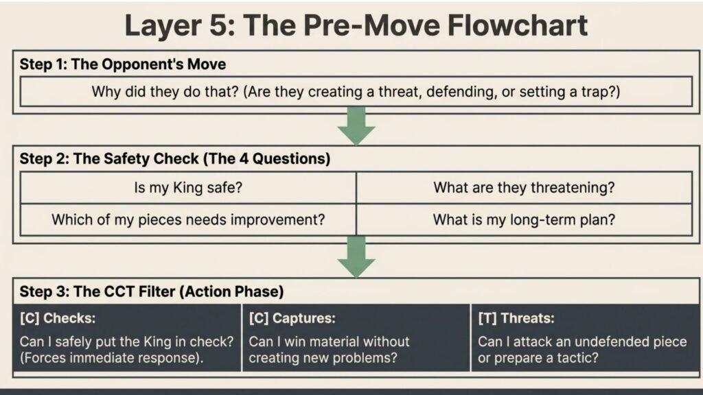 Step-by-step chess thinking process using the CCT method.
