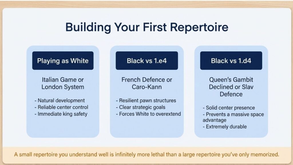 Beginner opening repertoire recommendations for White and Black