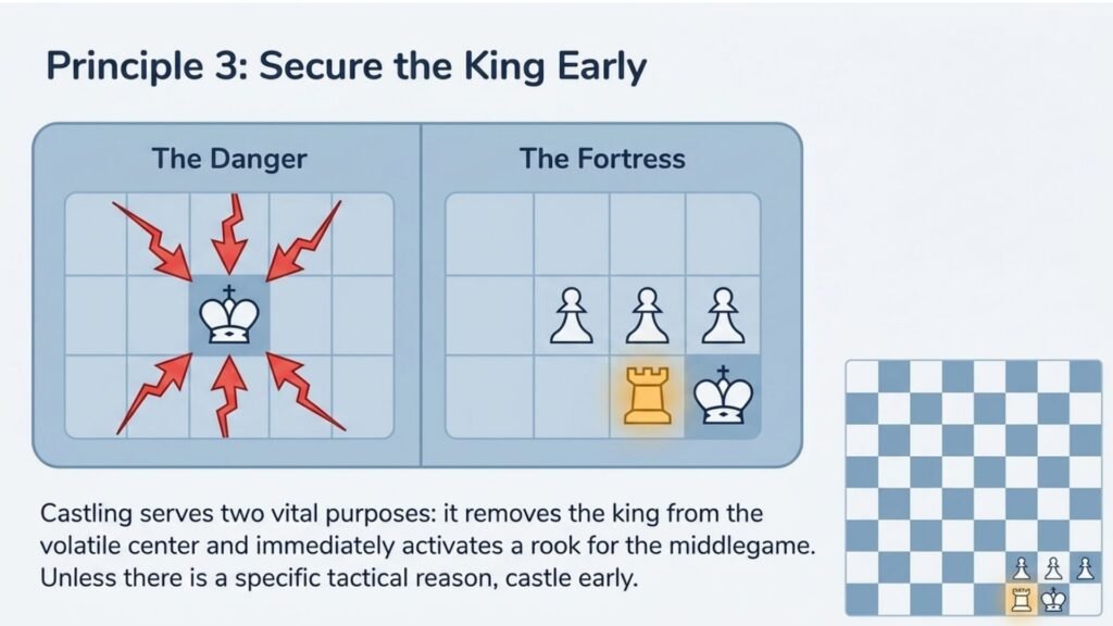 Comparison showing an exposed king versus a safely castled king