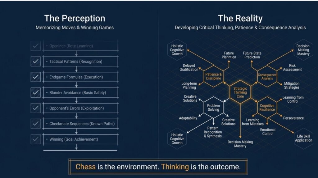 Comparison of memorising chess moves with developing critical thinking and decision-making skills