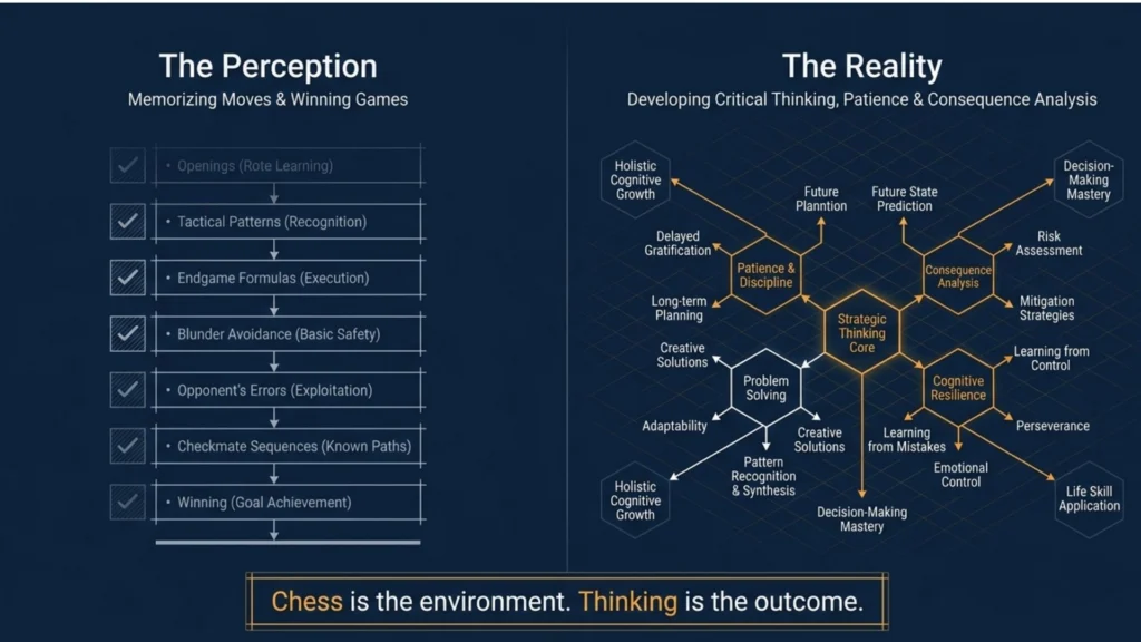 Comparison of memorising chess moves with developing critical thinking and decision-making skills