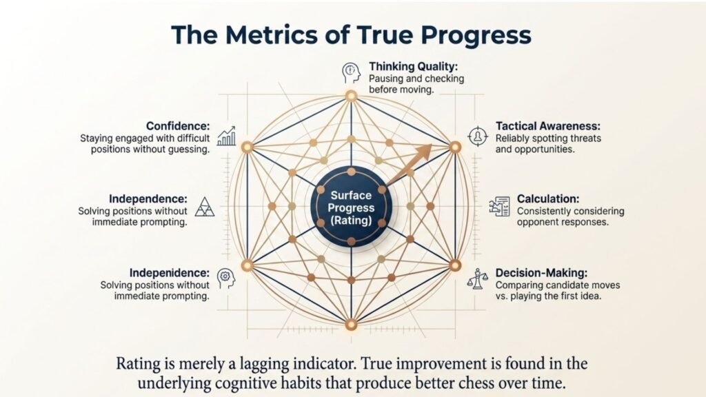 Framework showing different measures of chess progress beyond rating