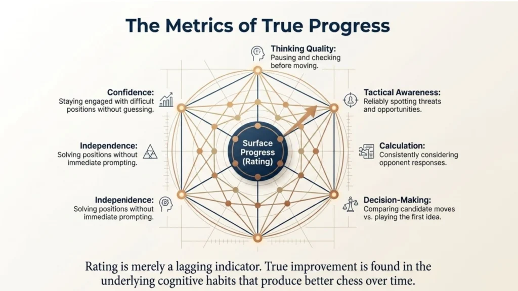 Framework showing different measures of chess progress beyond rating