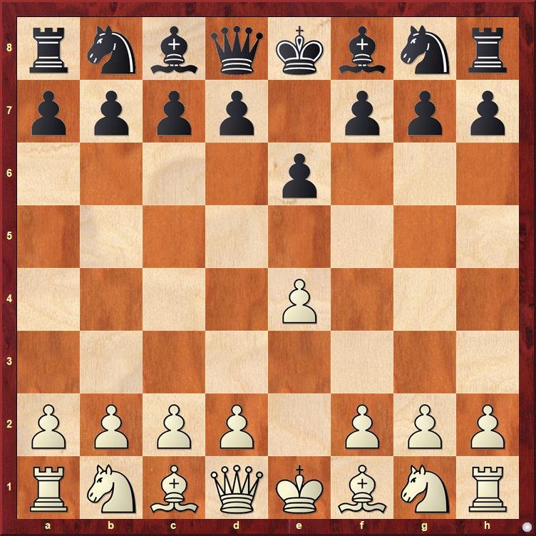 Chessboard showing the French Defence after 1.e4 e6