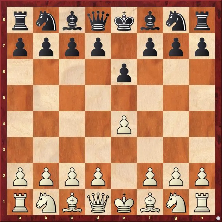 Chessboard showing the French Defence after 1.e4 e6