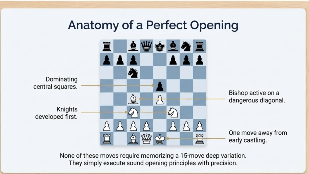 Italian Game position illustrating sound opening development