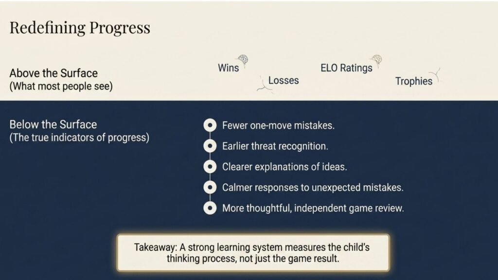 Indicators of chess progress beyond wins, losses, ratings, and trophies