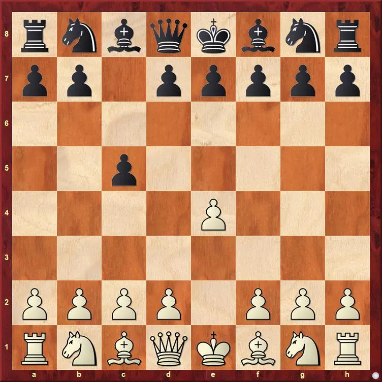 Chessboard showing the Sicilian Defence after 1.e4 c5