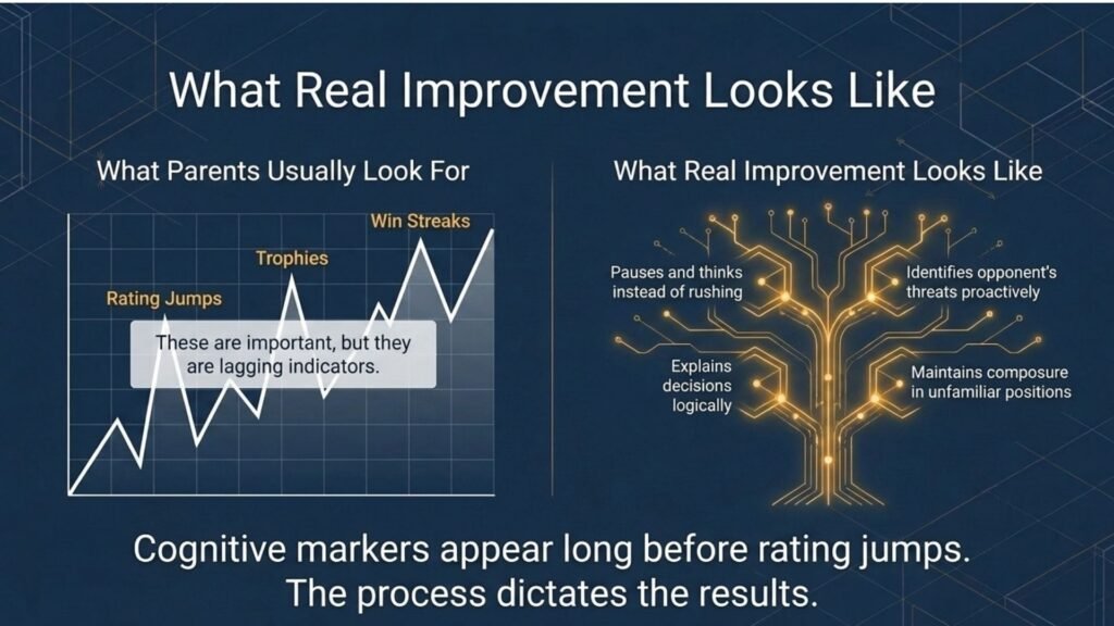 Signs of real chess improvement beyond ratings, including thinking and decision-making