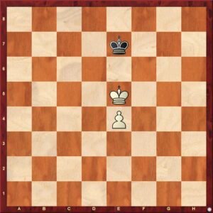 Chessboard showing king opposition in a king and pawn endgame