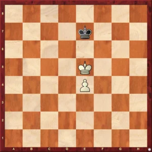 Chessboard showing king opposition in a king and pawn endgame
