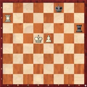 Chessboard showing the Philidor position in a rook and pawn endgame