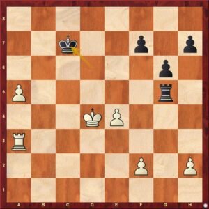 Chess rook endgame position showing a rook supporting a passed pawn from behind.